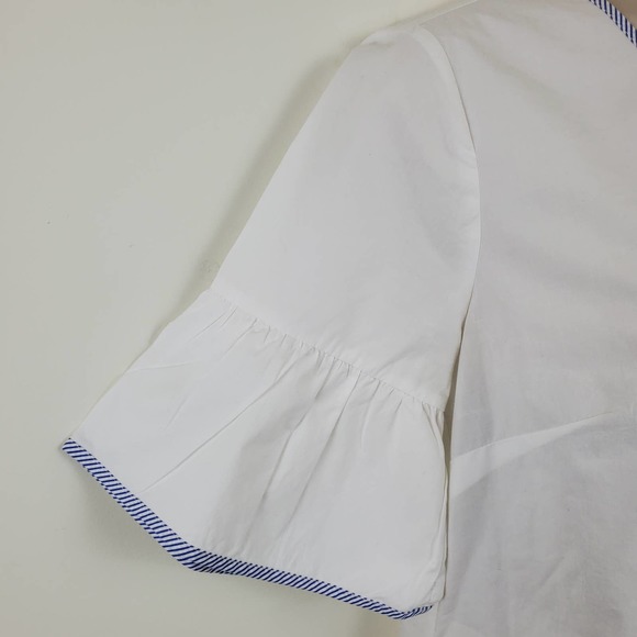 J. CREW | BABY DOLL BUTTON DOWN BACK BELL SLEEVE COTTON WHITE STRIPE TOP WOMEN 0 - Picture 8 of 17